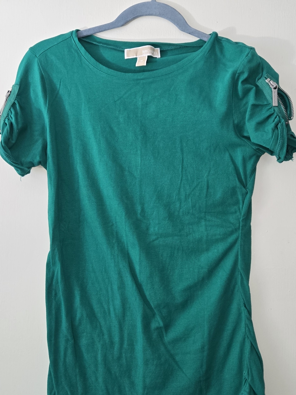 MICHAEL Michael Kors Teal-Green Short Sleeve Tee with Zip Detail